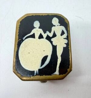 Divine Vintage Art Deco Brass Copper Compact Mirror Ladies Silhouette